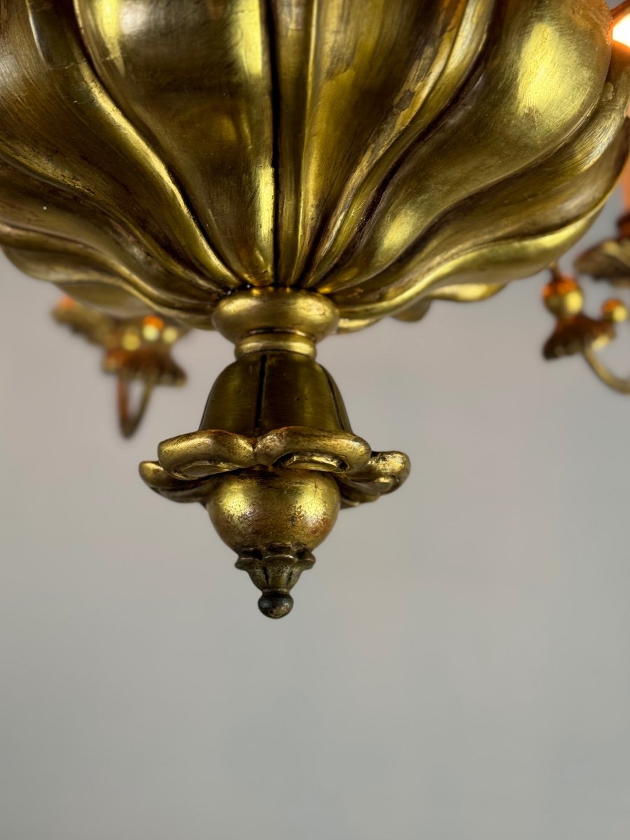 Lustre En Bois Doré Et Laiton, Europe Centrale Vers 1900 -photo-8