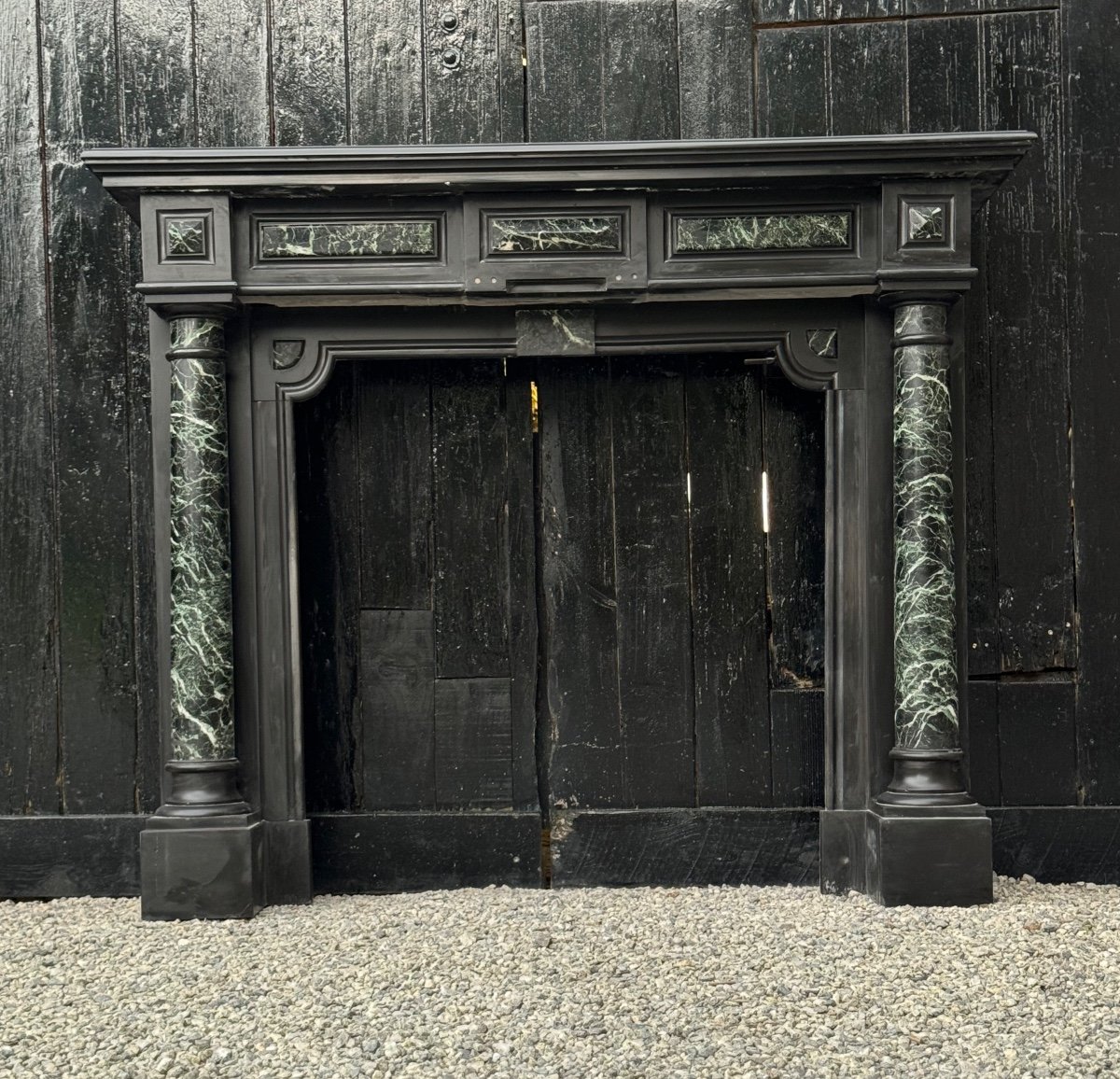 Napoleon III Fireplace In Belgian Black And Green Marble Antiques, Circa 1880-photo-2