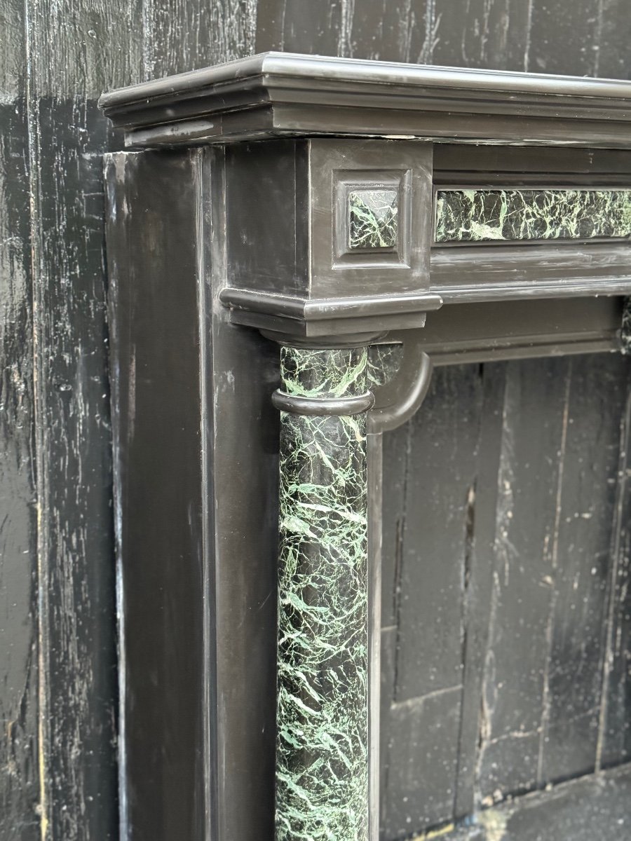 Napoleon III Fireplace In Belgian Black And Green Marble Antiques, Circa 1880-photo-2