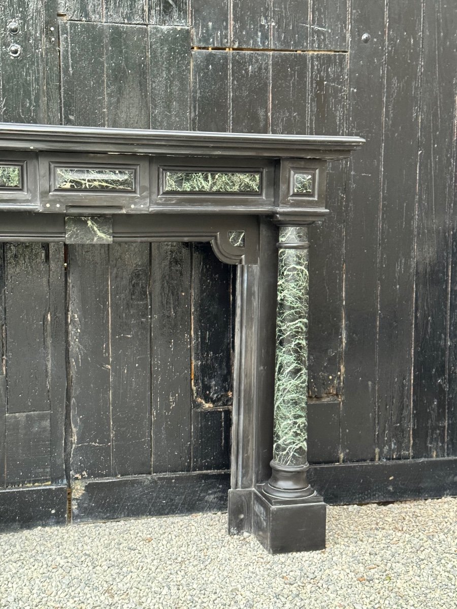 Napoleon III Fireplace In Belgian Black And Green Marble Antiques, Circa 1880-photo-3