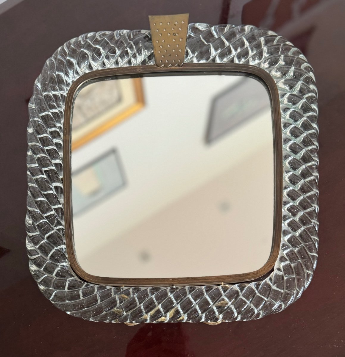 Miroir De Table En Verre Incolore “a Treccia”, Carlo Scarpa Pour Venini Vers 1930-photo-3