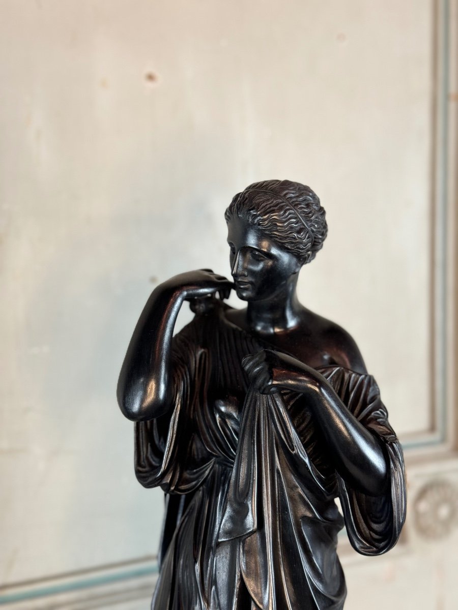 Diane De Gabies, Bronze d'Après L’antique, Patine Noire  XIXème Siècle-photo-2