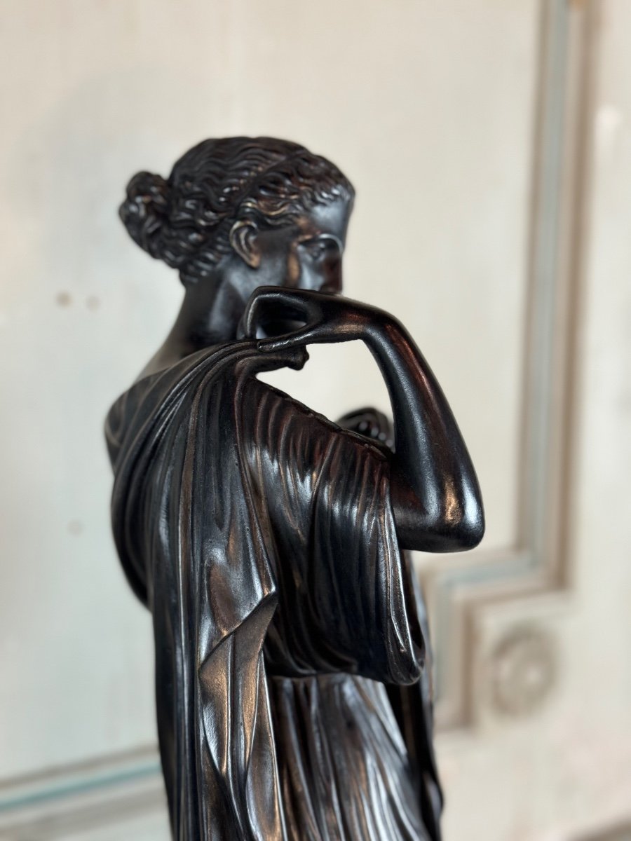 Diane De Gabies, Bronze d'Après L’antique, Patine Noire  XIXème Siècle-photo-2