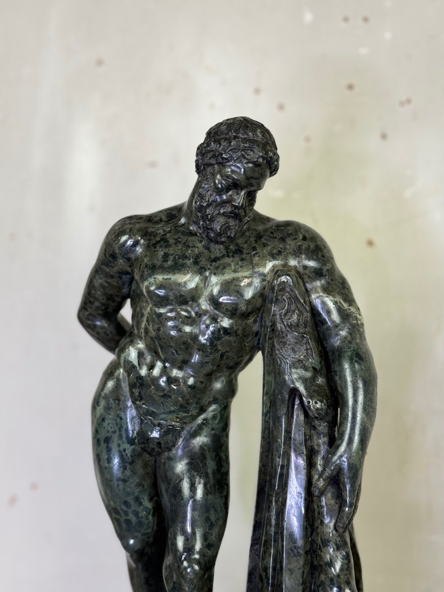 D’après L’hercules Farnese, Sculpture En Marbre Serpentine, Souvenir Du Grand Tour -photo-3
