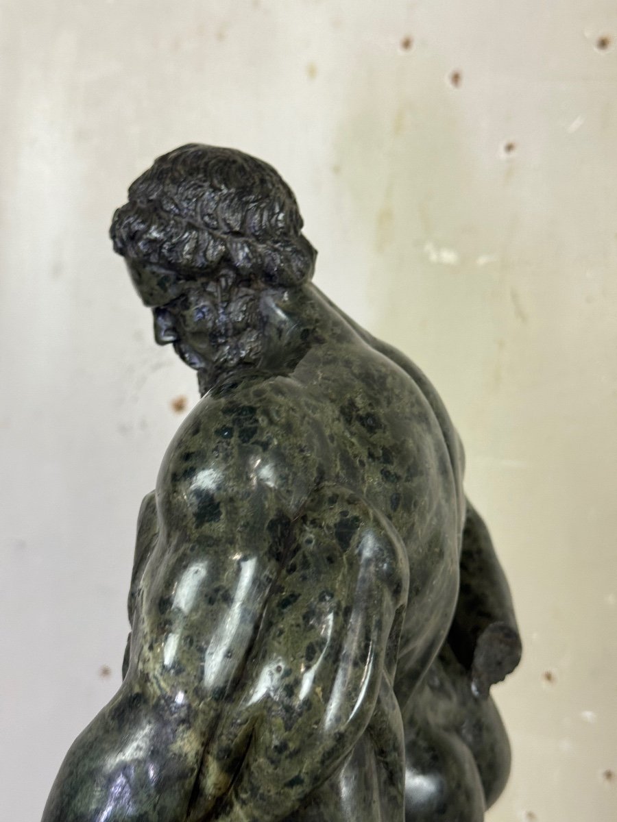D’après L’hercules Farnese, Sculpture En Marbre Serpentine, Souvenir Du Grand Tour -photo-4