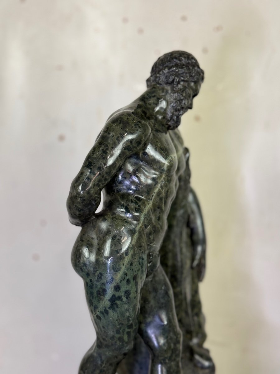 D’après L’hercules Farnese, Sculpture En Marbre Serpentine, Souvenir Du Grand Tour -photo-4
