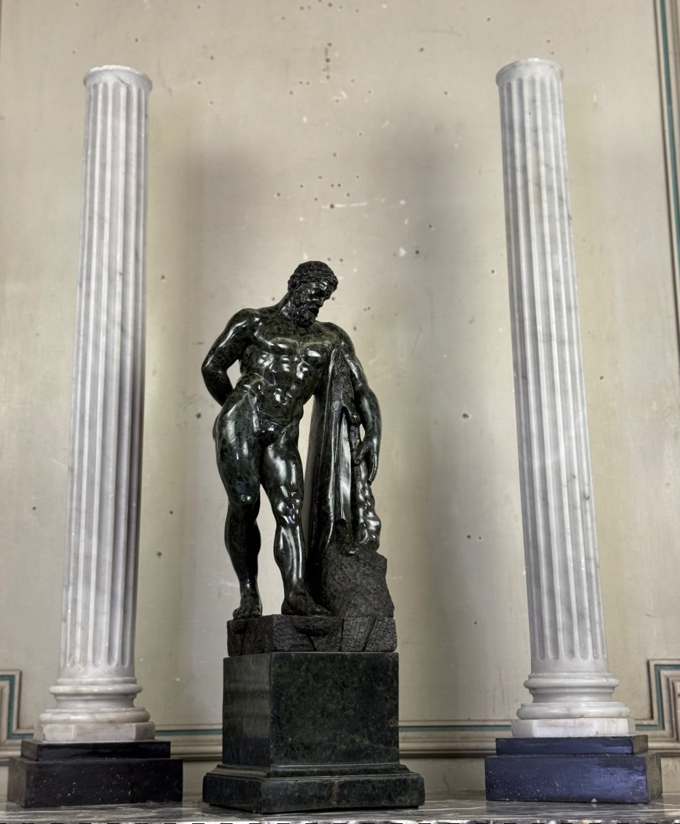 D’après L’hercules Farnese, Sculpture En Marbre Serpentine, Souvenir Du Grand Tour 