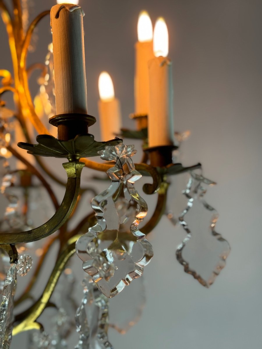 Louis XV Style Cage Chandelier In Gilt Bronze Trimmed With Tassels Circa 1920-photo-2