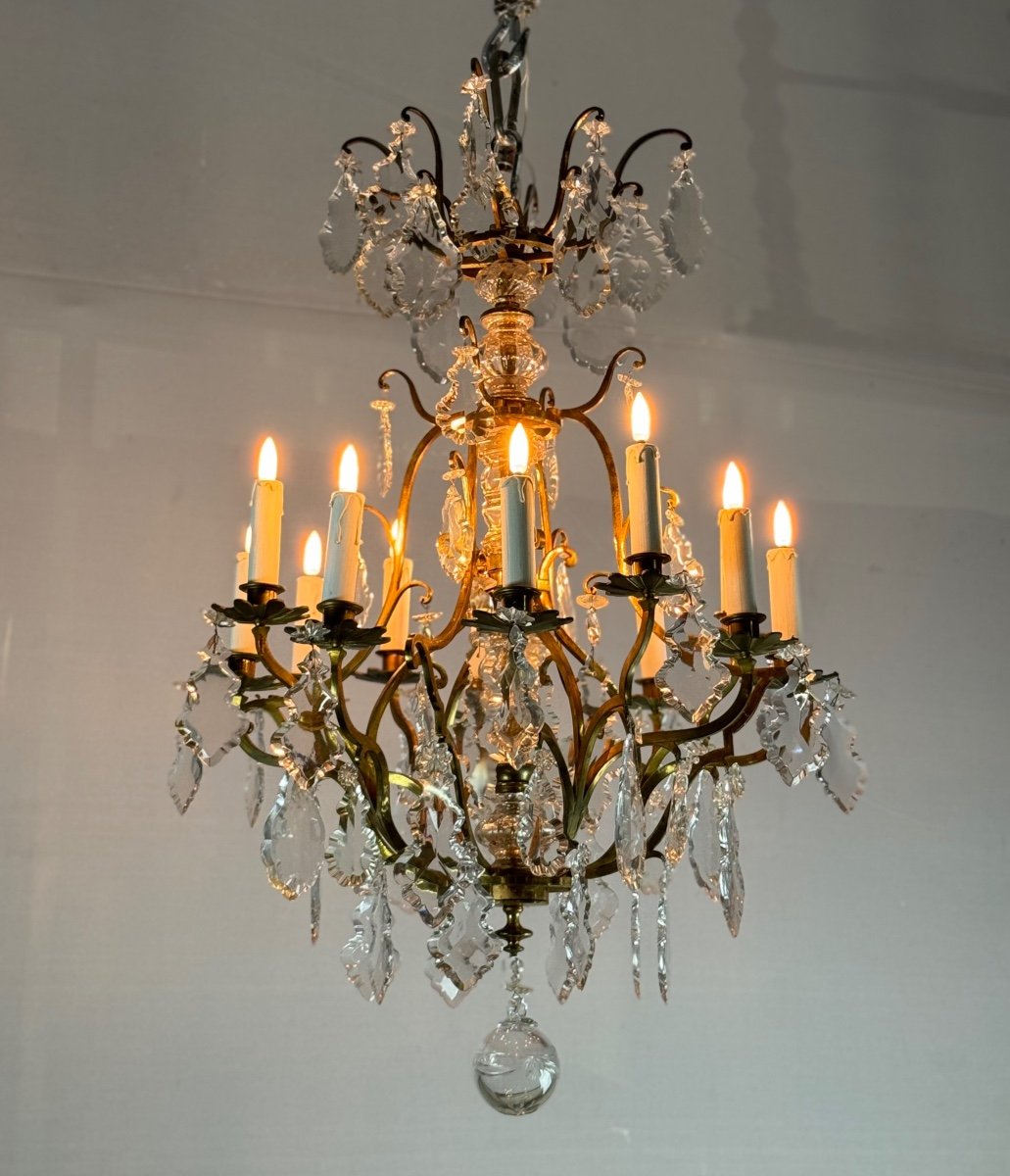 Louis XV Style Cage Chandelier In Gilt Bronze Trimmed With Tassels Circa 1920