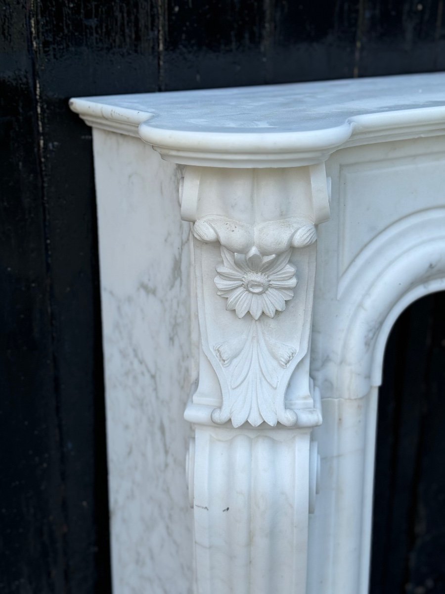 Louis XV Style White Carrara Marble Fireplace Circa 1980 -photo-4