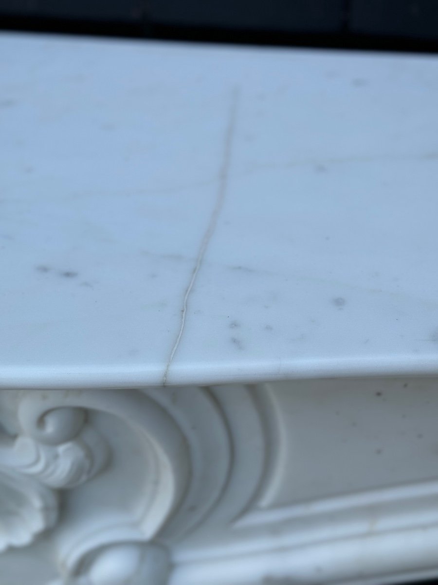 Louis XV Style White Carrara Marble Fireplace Circa 1980 -photo-1