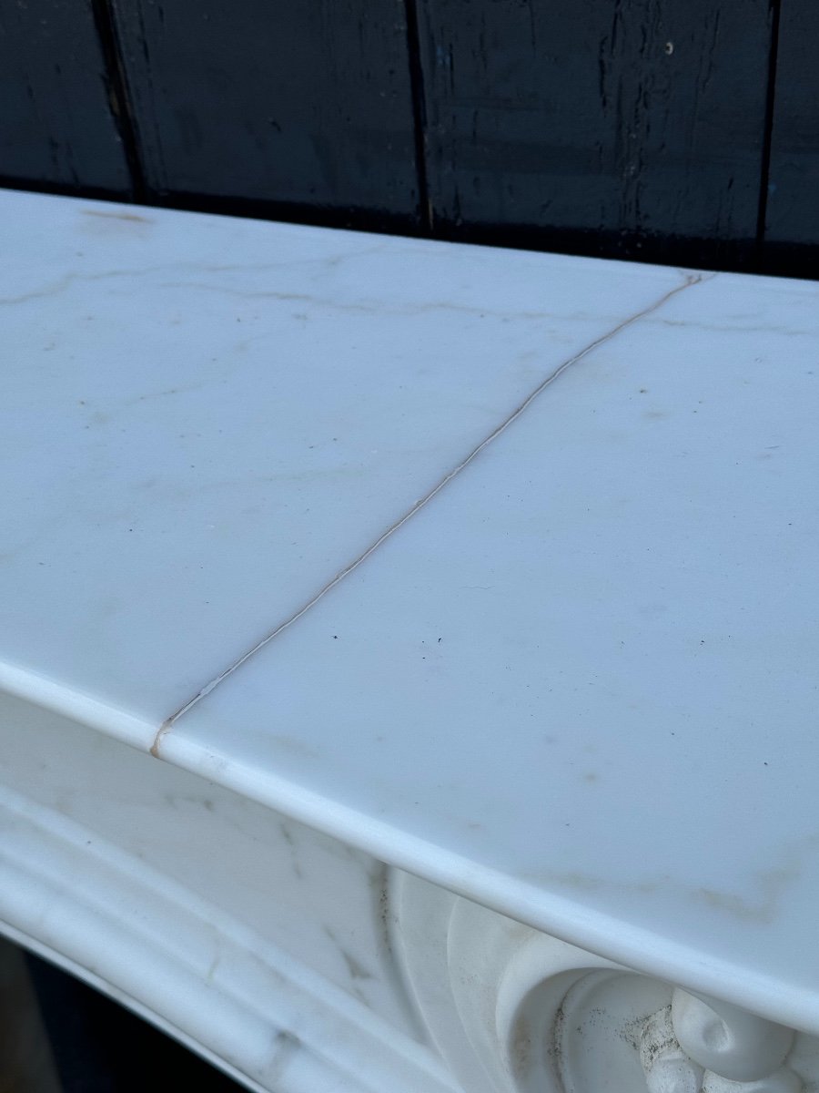 Louis XV Style White Carrara Marble Fireplace Circa 1980 -photo-2