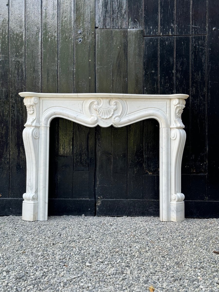Louis XV Style White Carrara Marble Fireplace Circa 1980 -photo-3