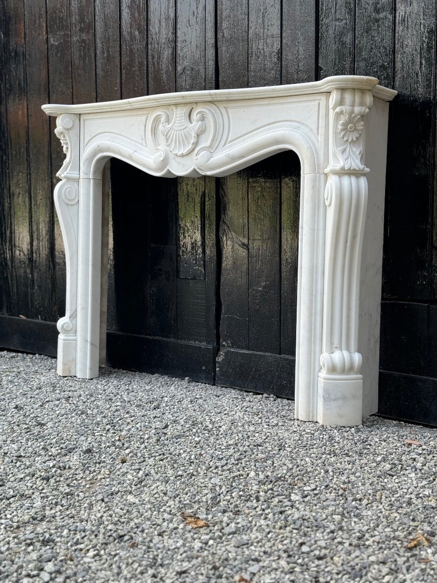 Louis XV Style White Carrara Marble Fireplace Circa 1980 -photo-4