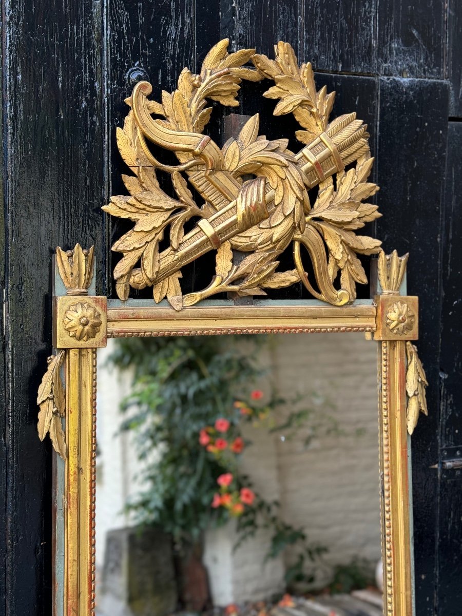 Miroir Louis XVI D’entre-deux En Bois Sculpté Et Doré, Fin Du XVIIIème Siècle-photo-4