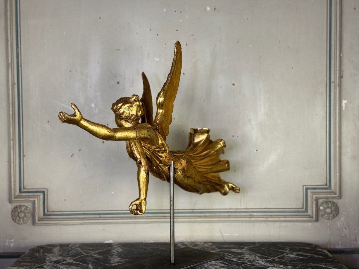 Sculpture En Bois Doré, Ange Drapé, Autriche Vers 1800 -photo-3