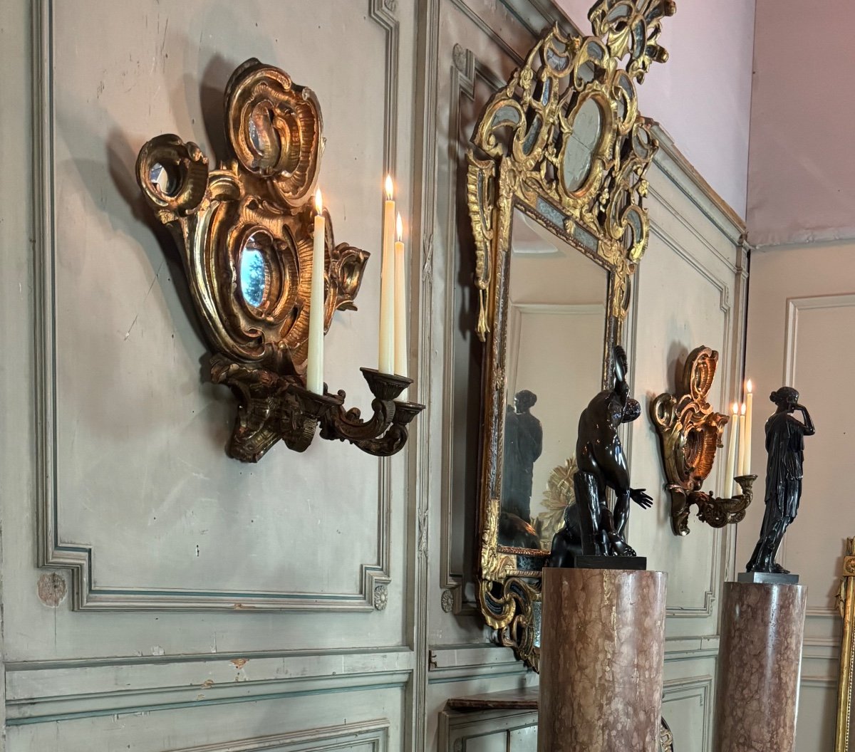 Pair Of Baroque Style Applique Mirrors, Pareclose Mirrors Circa 1880-photo-7