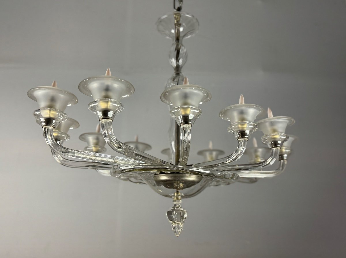 Lustre Vénitien Ovale En Verre De Murano, 12 Bras De Lumière Vers 1920 Par Barovier -photo-4