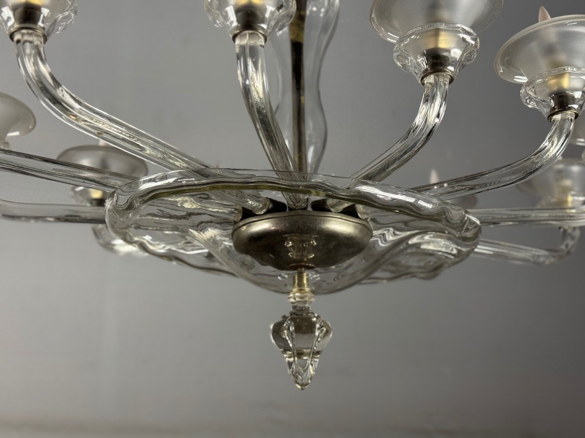 Lustre Vénitien Ovale En Verre De Murano, 12 Bras De Lumière Vers 1920 Par Barovier -photo-3