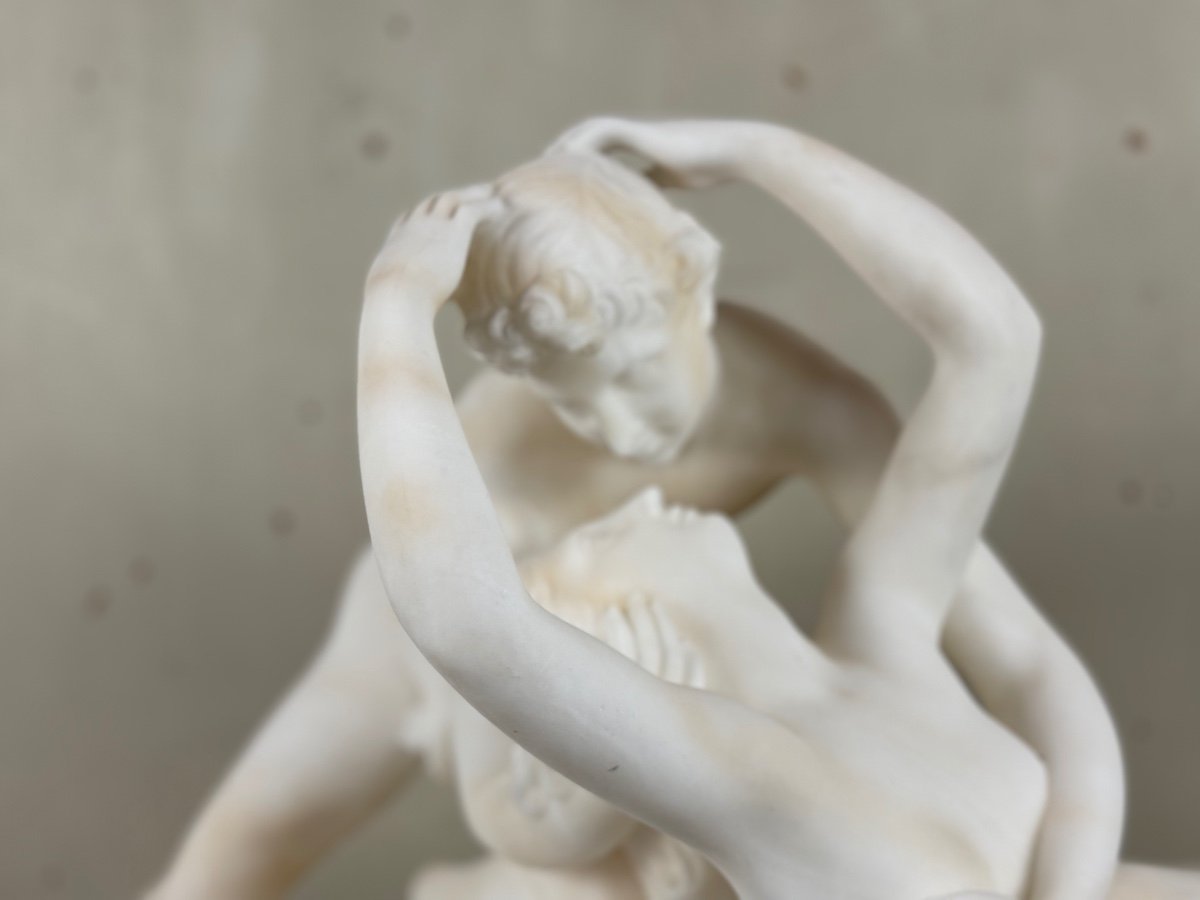 Cupid And Psyche, White Carrara Marble Sculpture After Canova, Circa 1880-photo-2