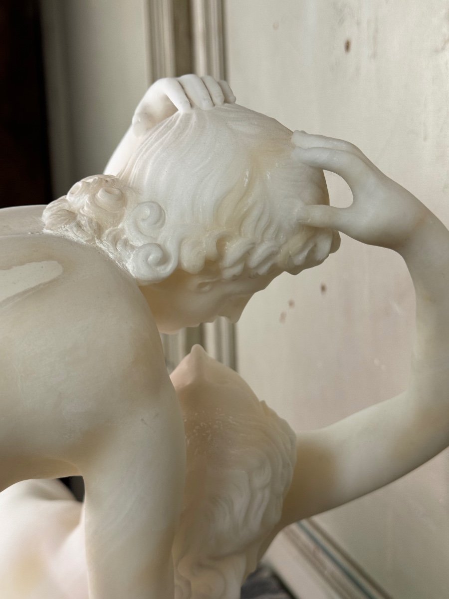 Cupid And Psyche, White Carrara Marble Sculpture After Canova, Circa 1880-photo-2