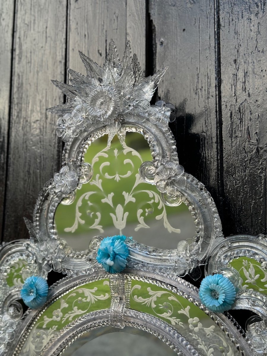 Colorless And Blue Murano Glass Venetian Mirror -photo-3