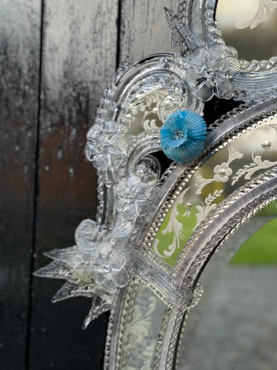 Colorless And Blue Murano Glass Venetian Mirror -photo-4