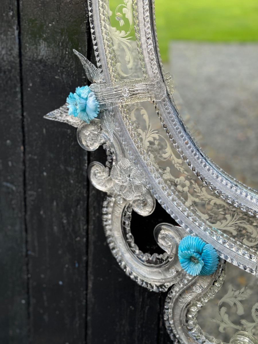 Colorless And Blue Murano Glass Venetian Mirror -photo-2