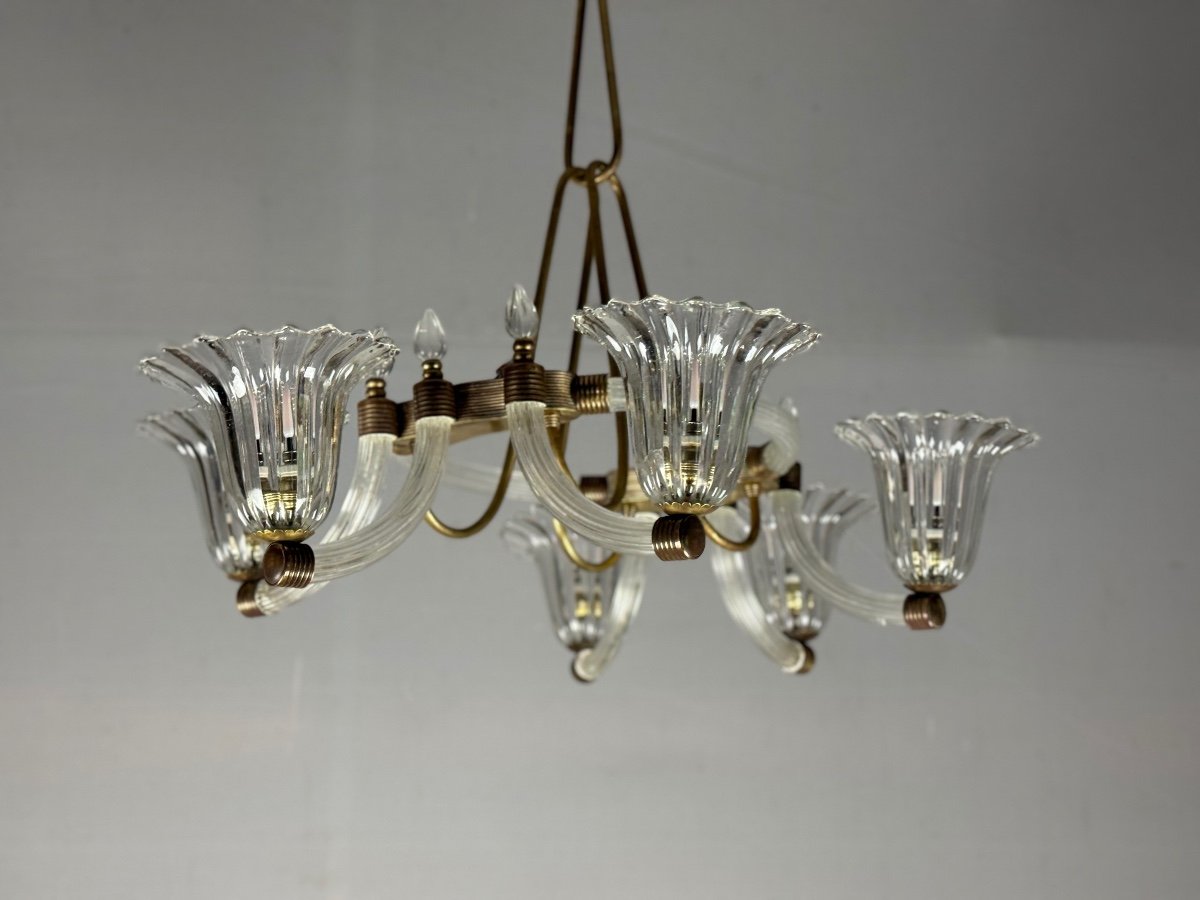 Venetian Murano Glass And Brass Chandelier Circa 1950-photo-2