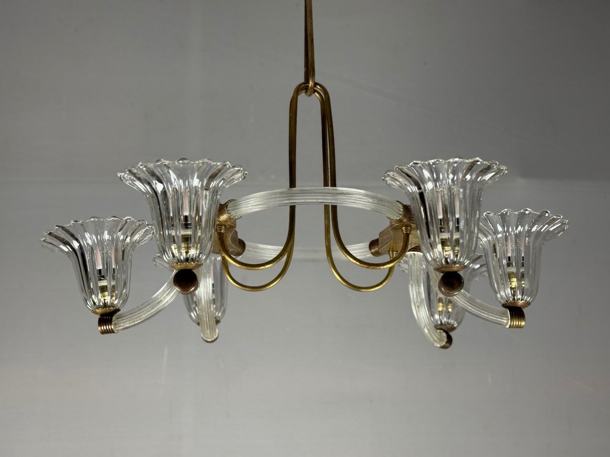 Venetian Murano Glass And Brass Chandelier Circa 1950-photo-4