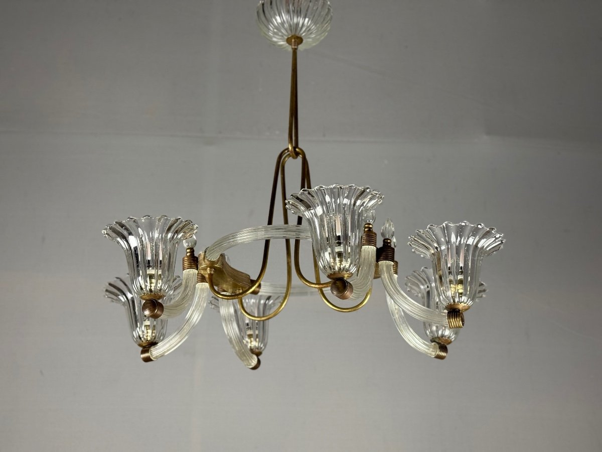Venetian Murano Glass And Brass Chandelier Circa 1950-photo-1