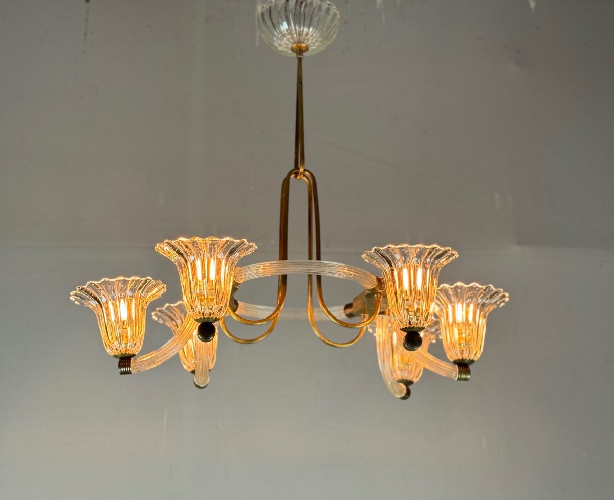 Venetian Murano Glass And Brass Chandelier Circa 1950