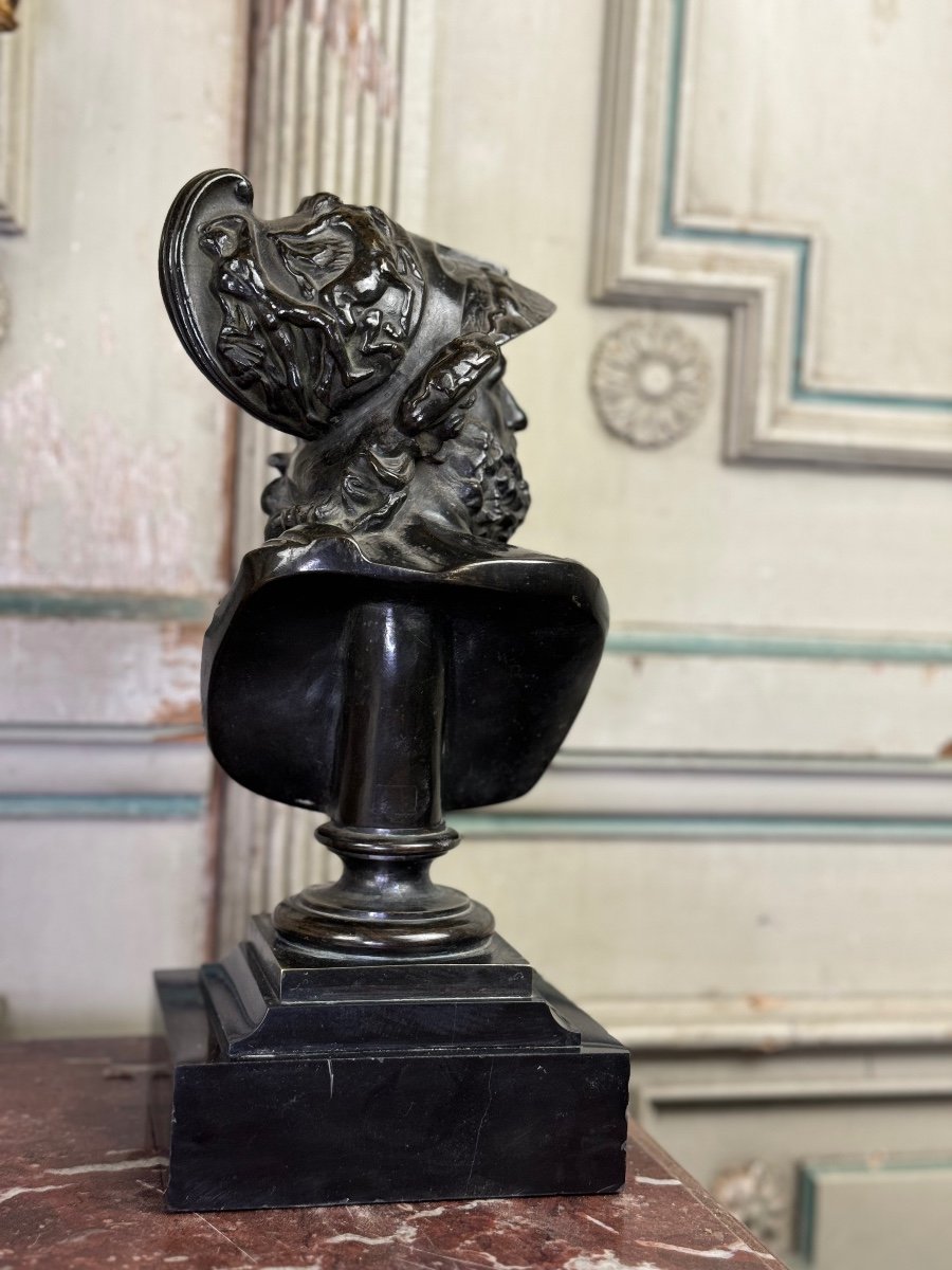 Buste D’ajax, Bronze Patine Noire Sur Un Socle En Marbre Noir De Belgique, XIXème Siècle-photo-2