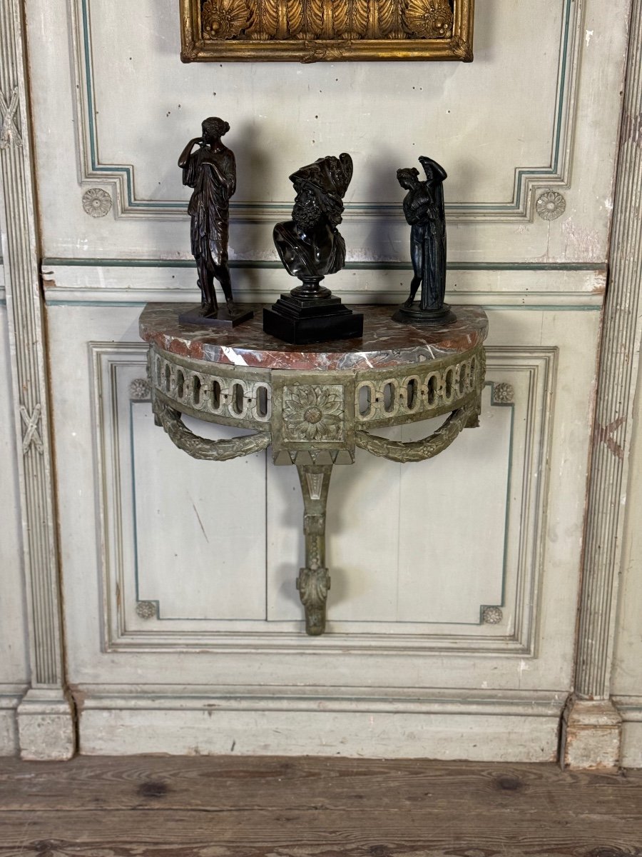 Console D’applique En Bois Sculpté, Patine En Camaïeu De Vert, XVIIIéme Siècle -photo-2