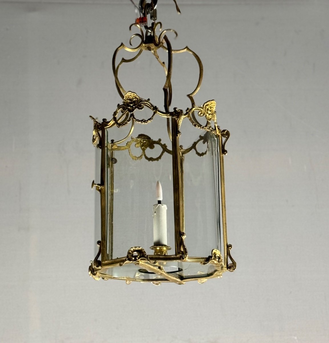 Gilt Bronze Lantern, Original Curved Glass, Circa 1900-photo-1