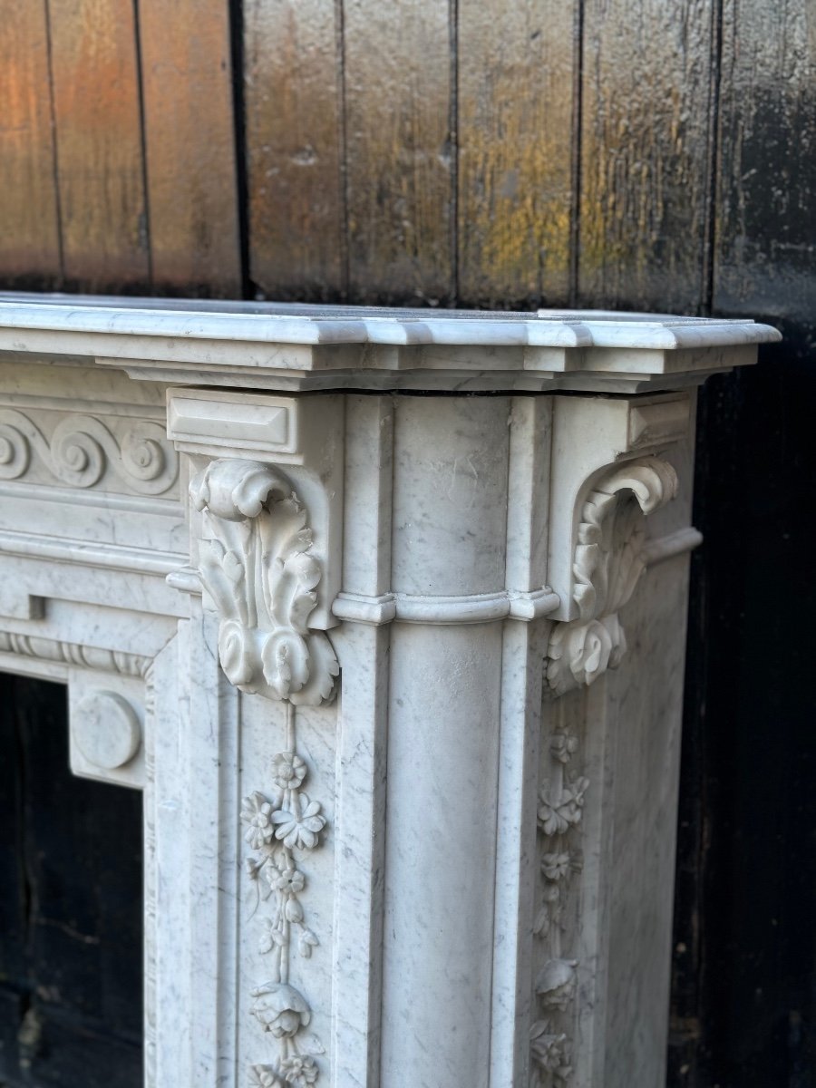 Important Napoleon III Fireplace In White Carrara Marble Circa 1880-photo-4
