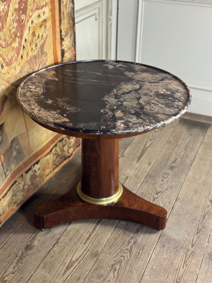 Empire Pedestal Table In Cuban Mahogany, Levanto Marble-photo-4