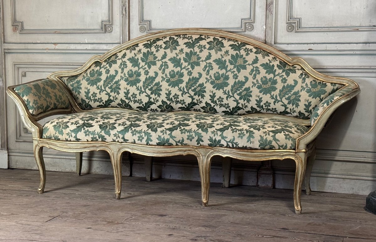 Banquette En Bois Peint Et Doré, Venise XVIIIème Siècle-photo-4