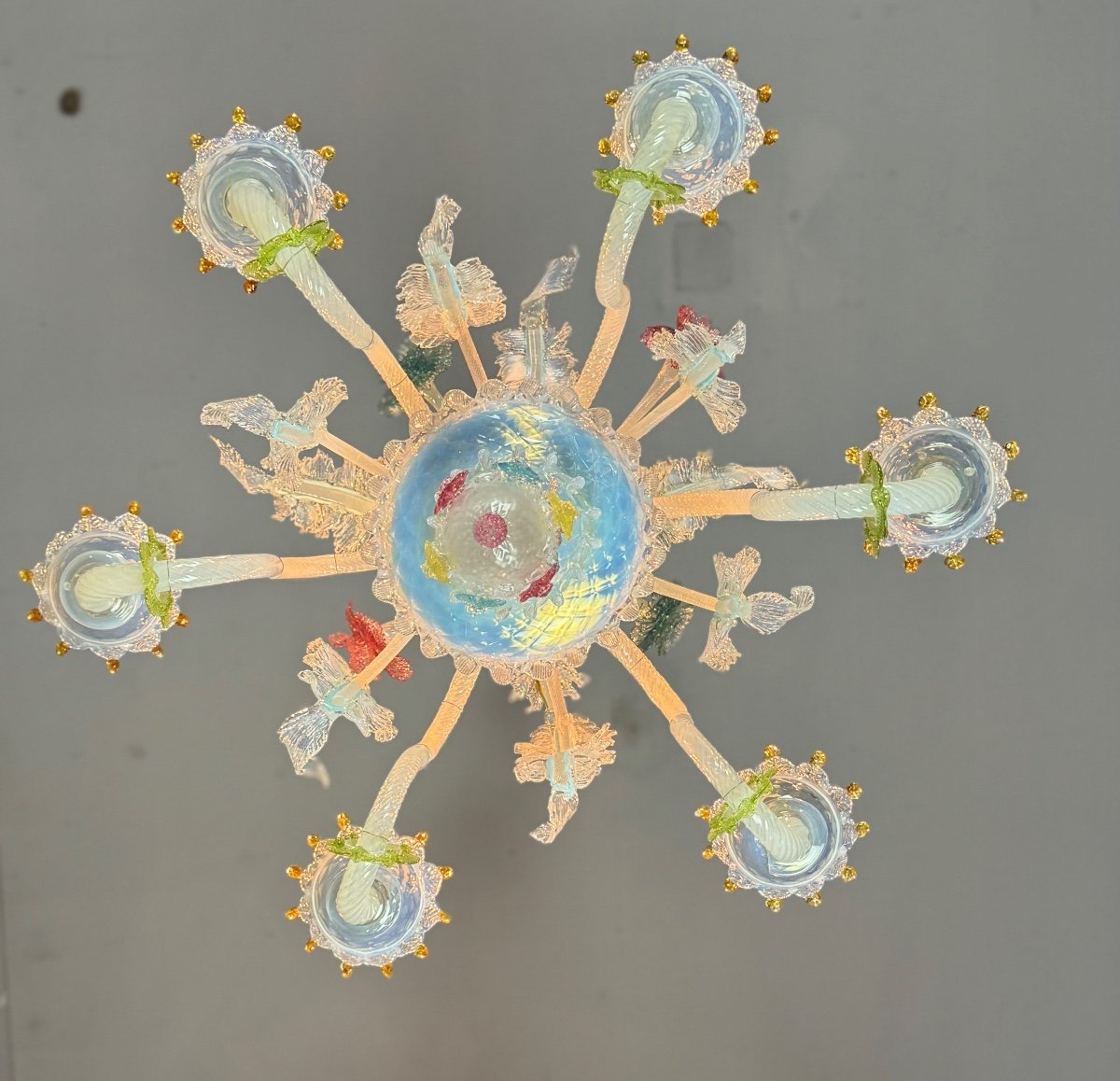 Multi-colored Murano Glass Venetian Chandelier, Six Light Arms, Circa 1920-photo-4
