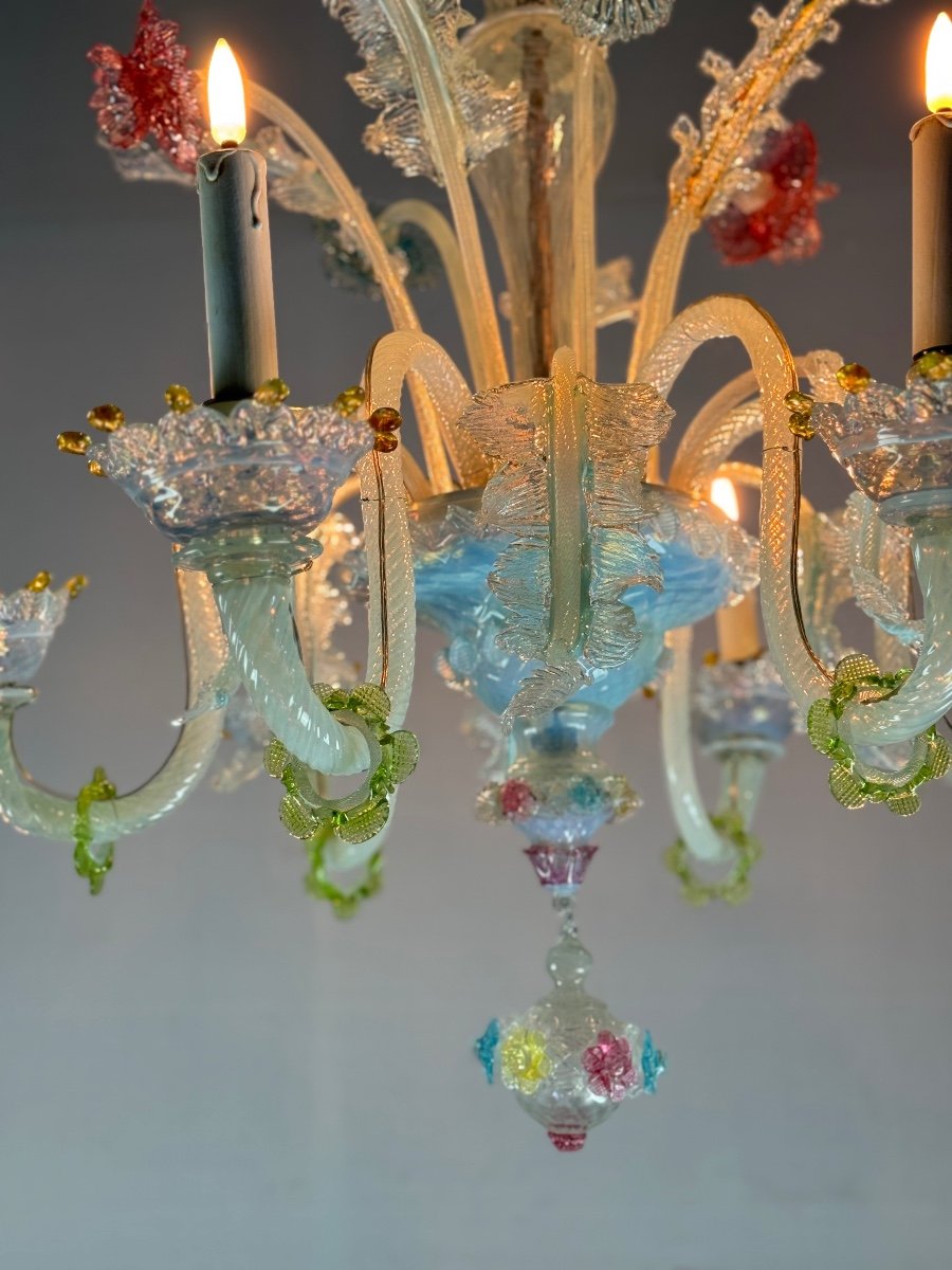 Multi-colored Murano Glass Venetian Chandelier, Six Light Arms, Circa 1920-photo-2