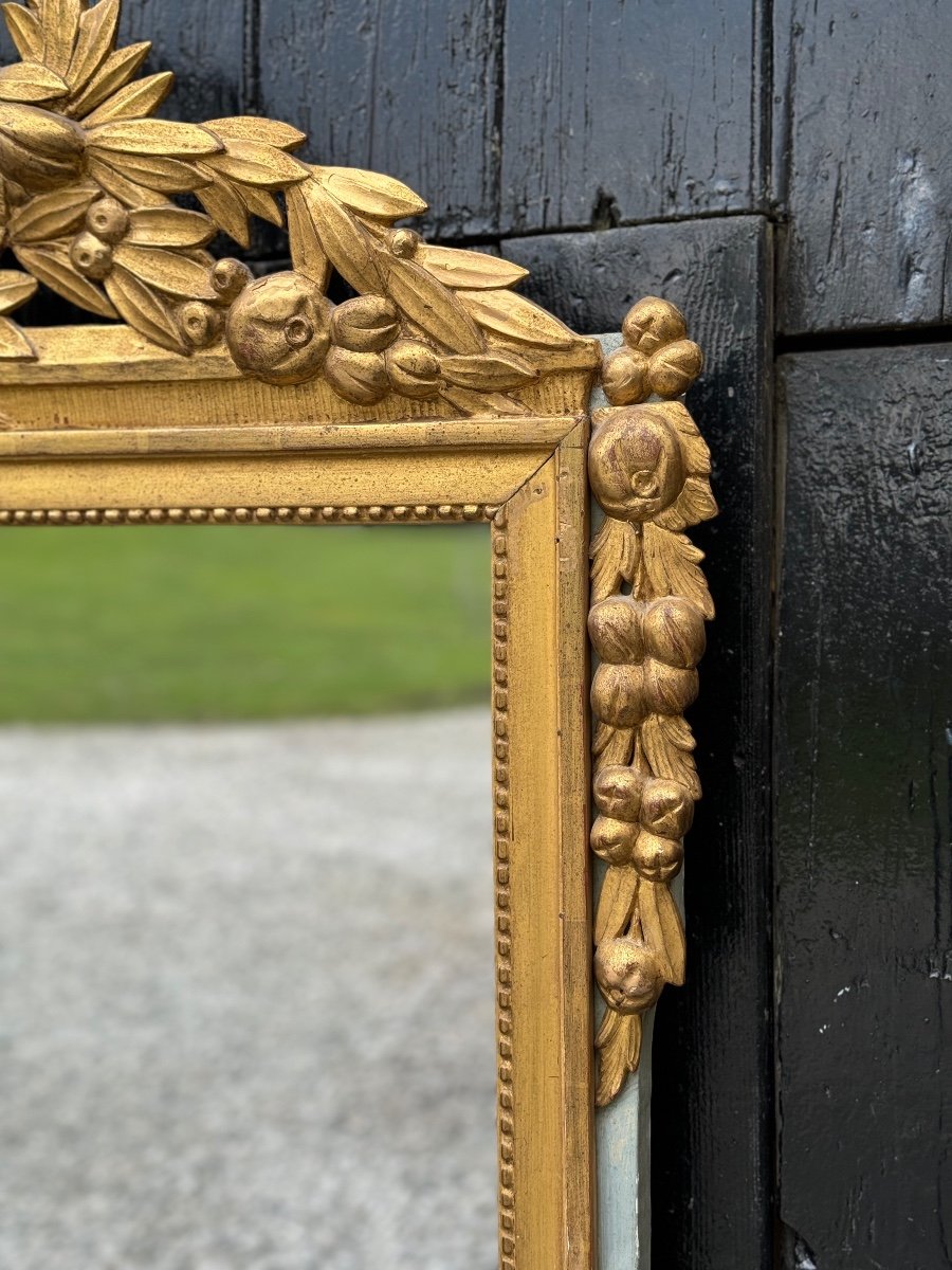 Large Louis XVI Mirror In Carved And Gilded Wood, France, 18th Century-photo-2