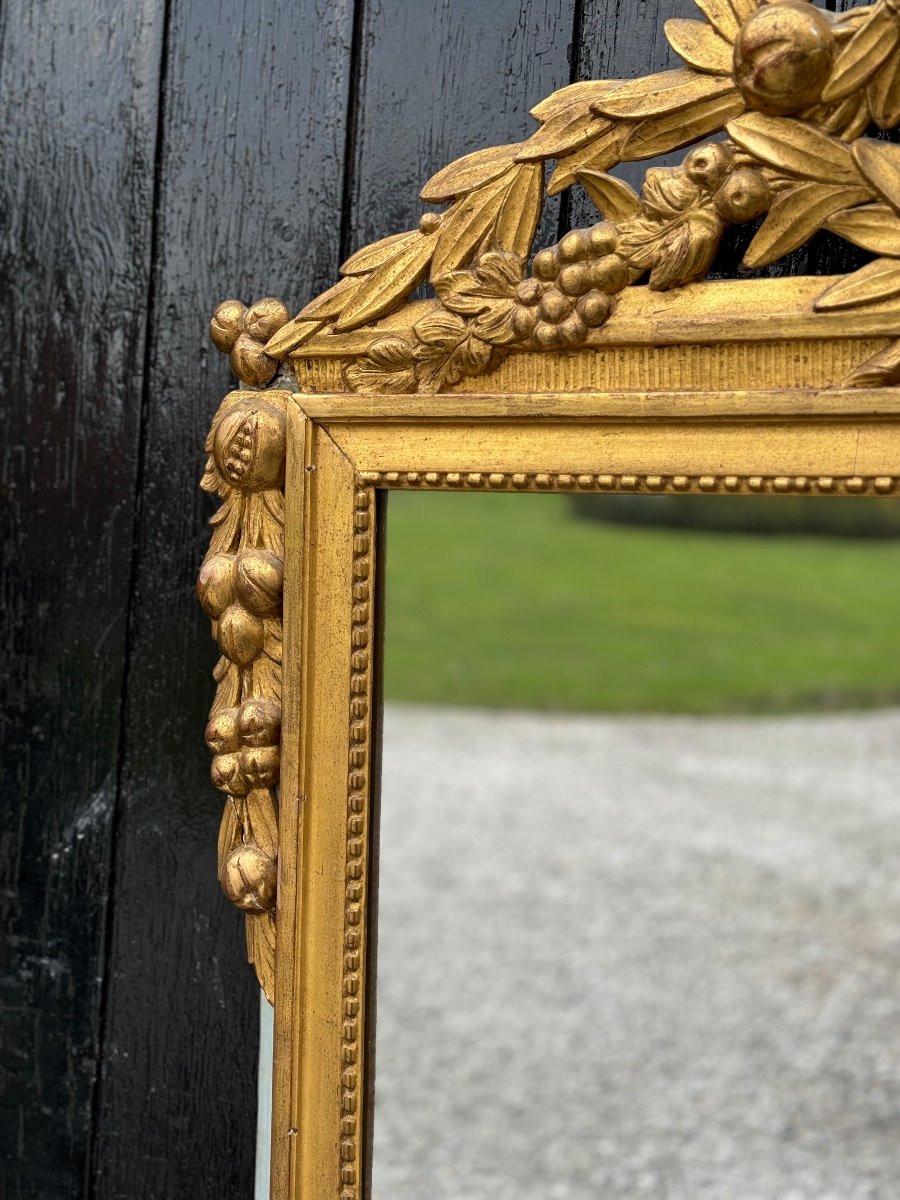 Large Louis XVI Mirror In Carved And Gilded Wood, France, 18th Century-photo-2