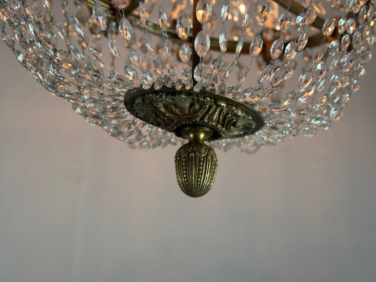 Lustre Sac De Perles Et Bronze De Forme Ovale, Vers 1900 -photo-6