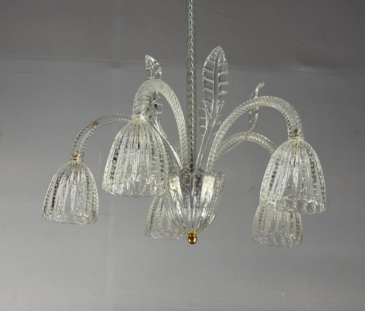 Venetian Chandelier By Barovier In Colorless Murano Glass, Circa 1940 -photo-2