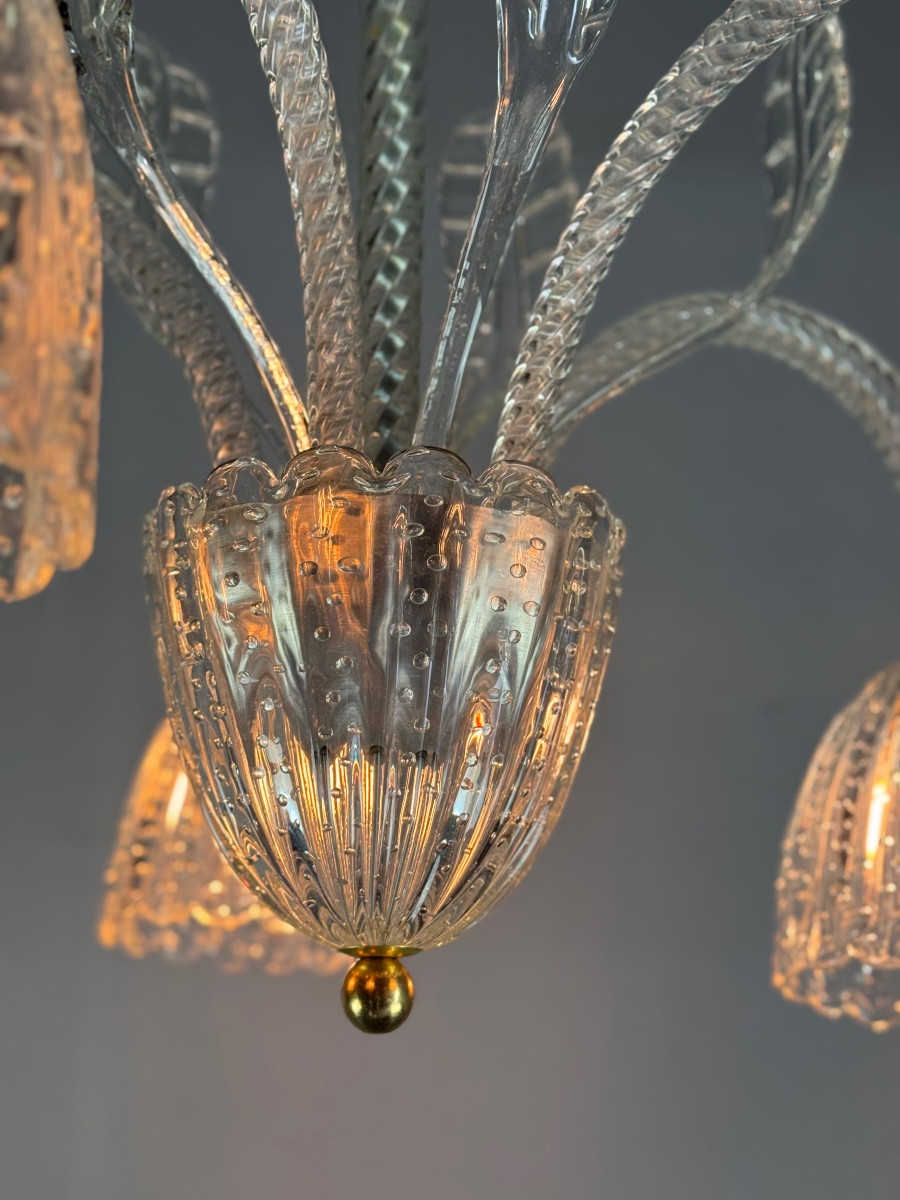 Venetian Chandelier By Barovier In Colorless Murano Glass, Circa 1940 -photo-6