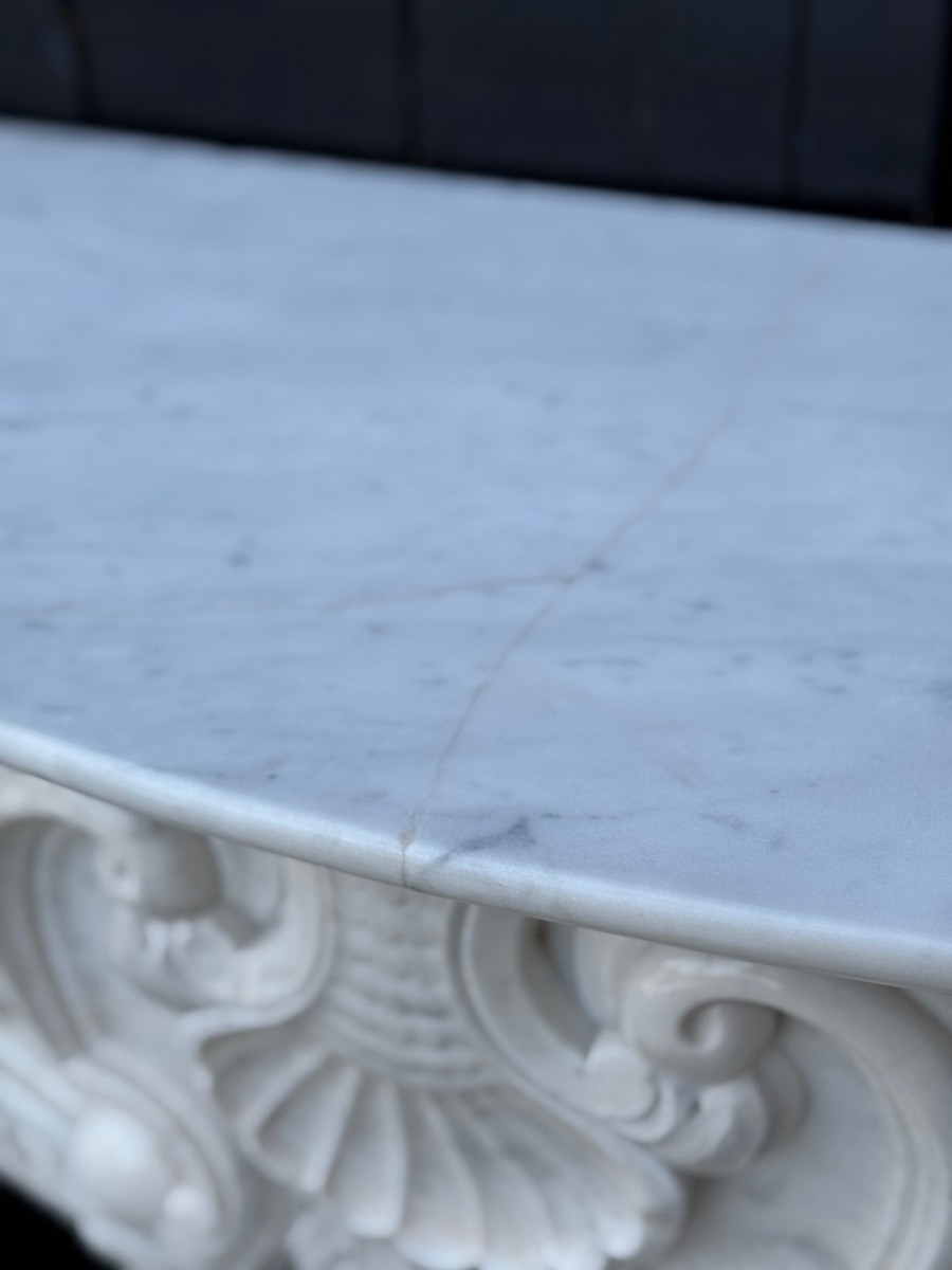 Louis XV Style Fireplace In Carrara Marble, Circa 1980  -photo-2