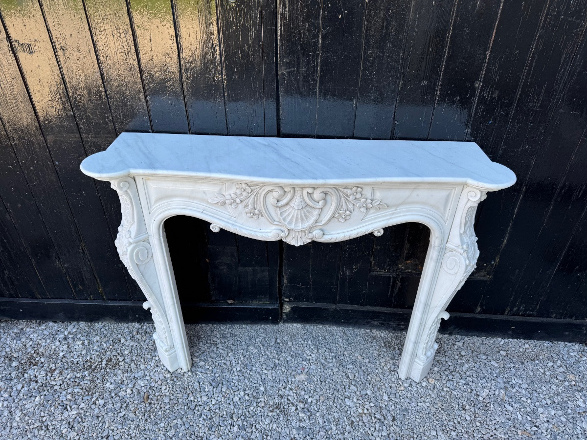 Louis XV Style Fireplace In Carrara Marble Circa 1980-photo-5