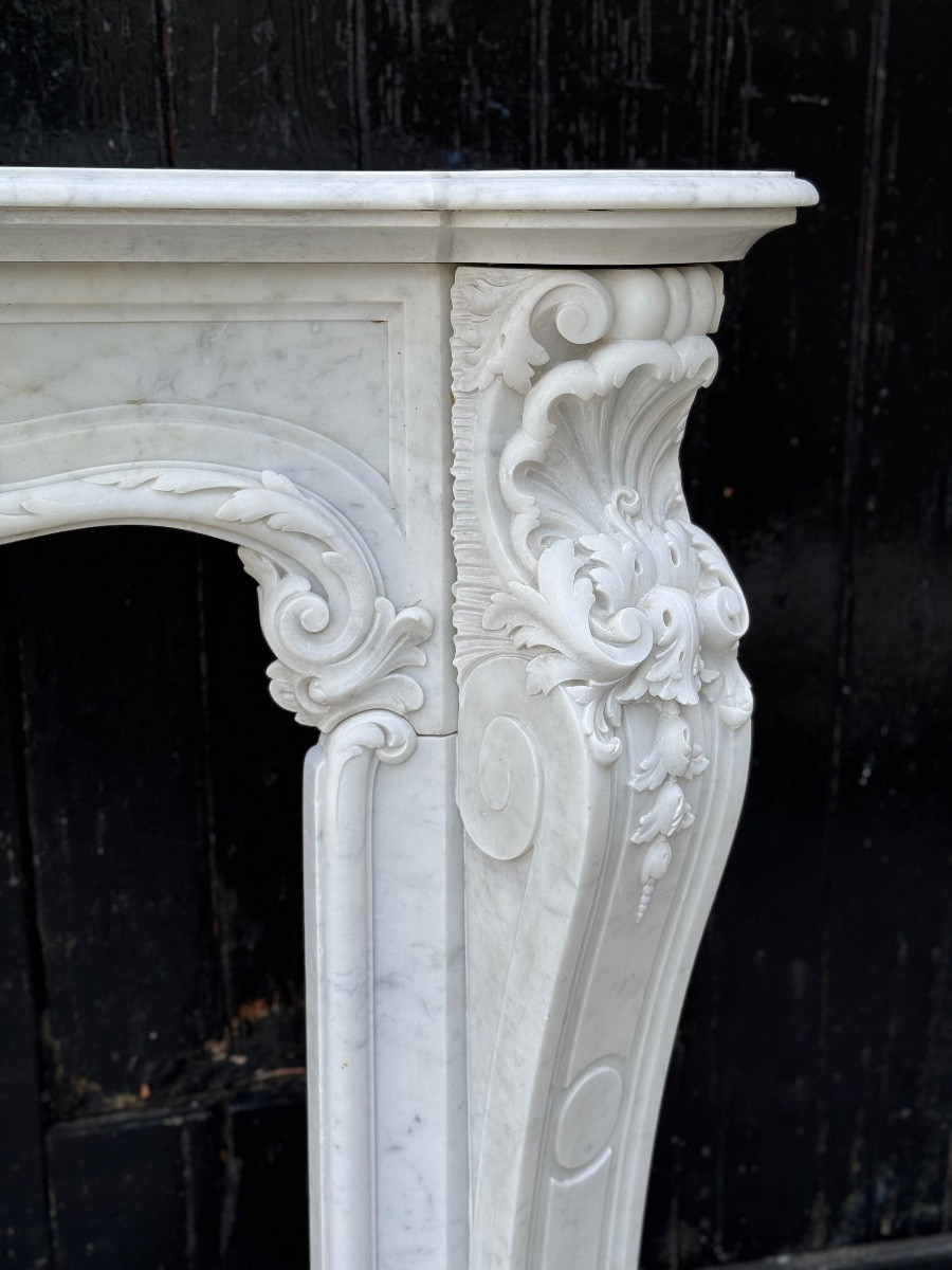 Impressive Louis XV Style Fireplace In Very Finely Carved Carrara Marble, Circa 1880-photo-4