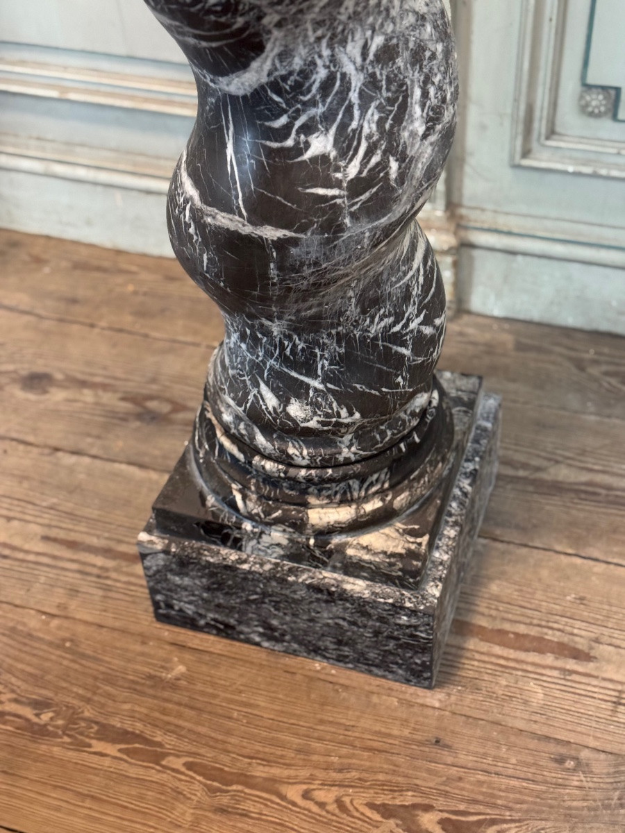 Pair Of Twisted Columns In Grey Ardennes Marble, Circa 1880-photo-3