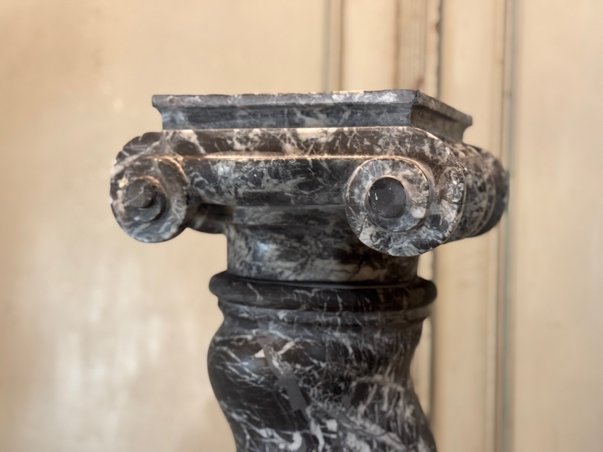 Pair Of Twisted Columns In Grey Ardennes Marble, Circa 1880-photo-4